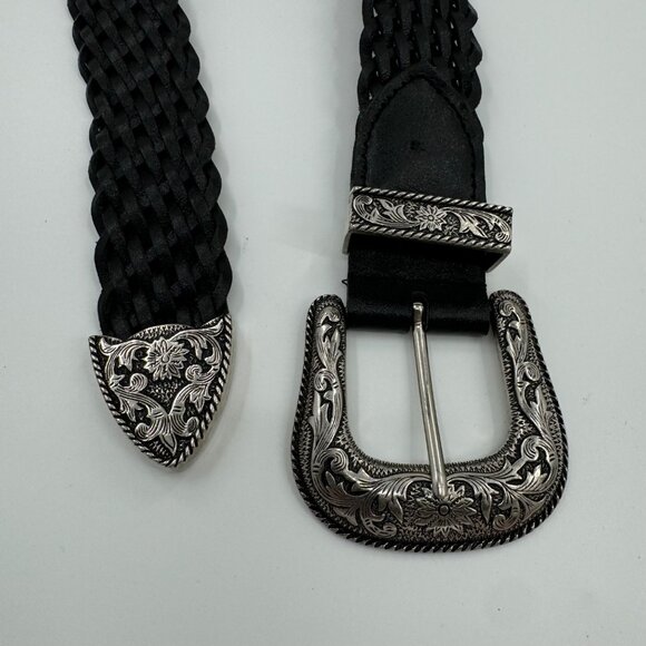 Omega Woven Leather Belt With Ornate Silver Buckle Size Large - Picture 2 of 11